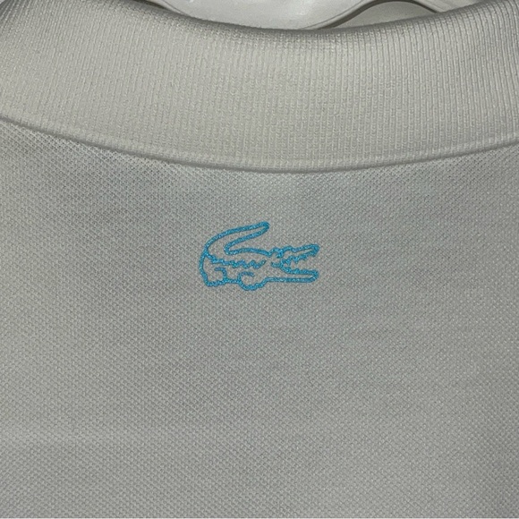 Lacoste Motion Regular Fit Size 4 Medium Reflective Logo Print Pique Polo Cream - Picture 6 of 9